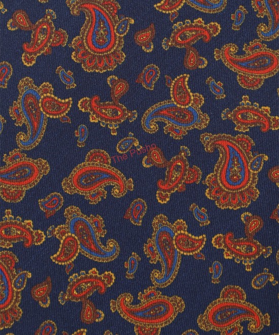 INK BLUE- Premium Twill Silk Pocket Square- Intertwined Paisleys