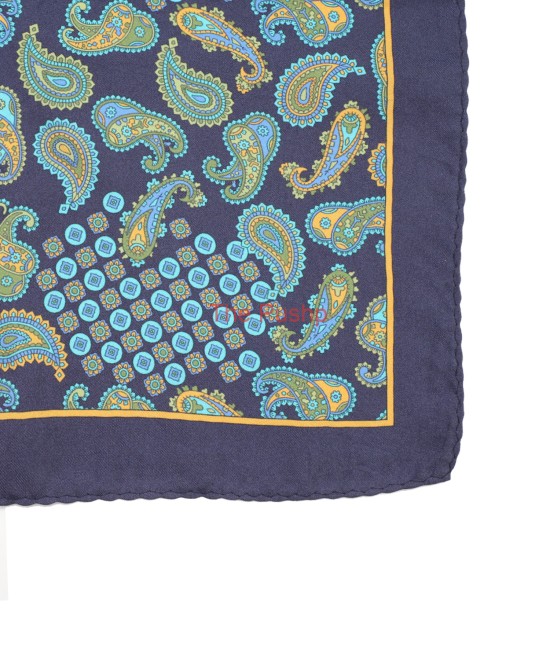 NAVY-FIROZI, I- SILK Pocket Square – Vintage Paisley