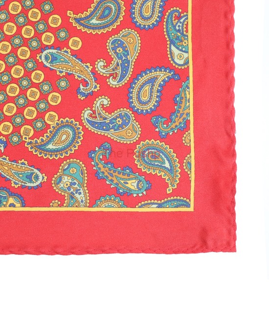 POPPY RED, I- SILK Pocket Square– Vintage Paisley