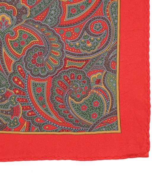 RED-GREEN, Silk Pocket Square – Vintage Paisley