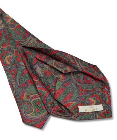 RED-GREEN, 7 Fold Silk Tie – Vintage Paisley