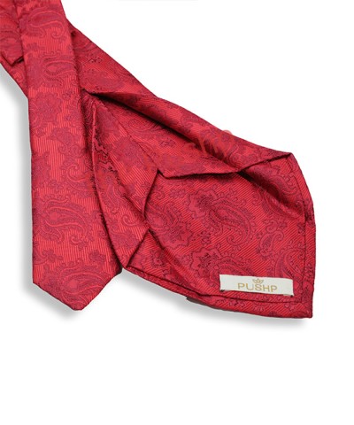 GARNET RED, 5 Fold Micro Tie – Enigmatic Paisleys