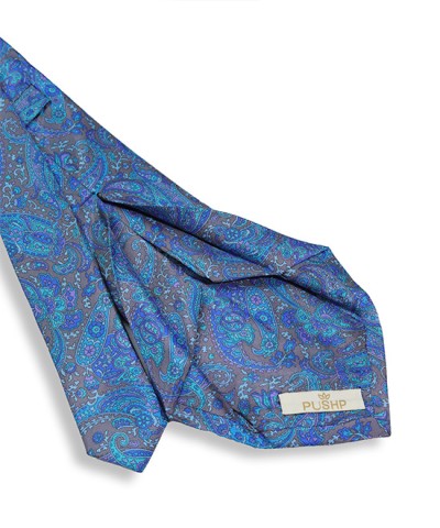 SAPPHIRE BLUE, 7 Fold Silk Tie – Vintage Paisley