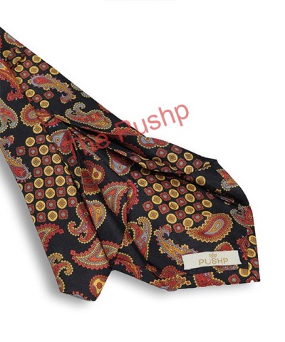 WARM BLACK, 7 Fold Silk Tie – Vintage Paisley