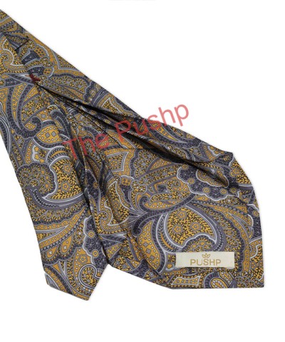 YELLOW SILVER, 7 Fold Silk Tie – Vintage Paisley