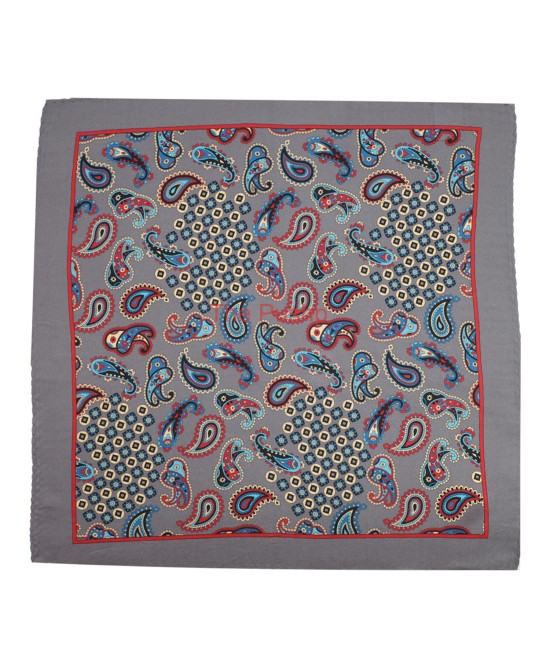 SILVER GREY, I- SILK Pocket Square – Vintage Paisley