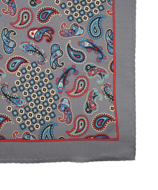 SILVER GREY, I- SILK Pocket Square – Vintage Paisley