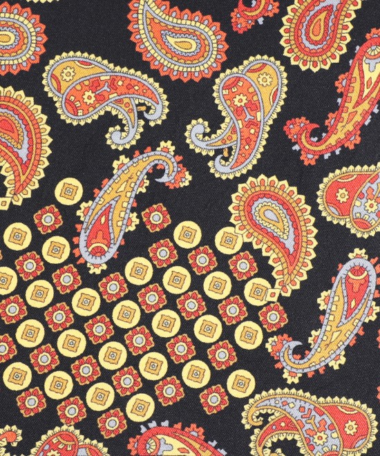 WARM BLACK, I- SILK Pocket Square– Vintage Paisley