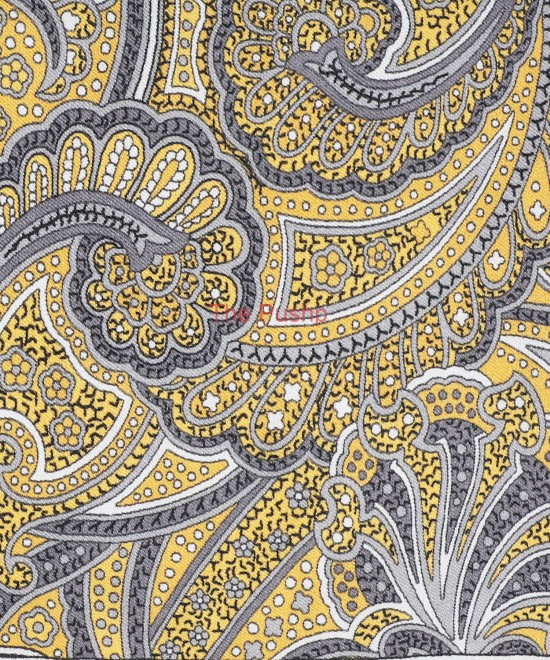 YELLOW-SILVER, I- SILK Pocket Square– Vintage Paisley